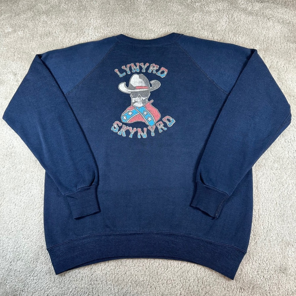 Vintage Lynyrd Skynyrd Sweatshirt Mens L Navy Blue Southern Rock Raglan Pullover
